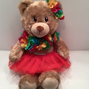 Build-A-Bear Brown Teddy with Red Tutu and Multicolor Lei